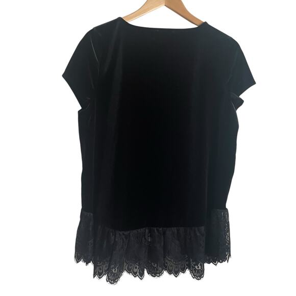 Adrianna Papell Women Top L Black Velour Lace Hem Whimsygoth Fairy Boho Romantic - Picture 3 of 12